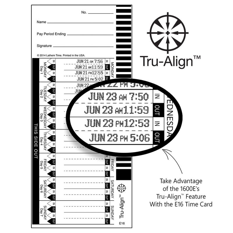 Lathem TruAlign E16 Time Cards for 1600E, Weekly, 1-Sided, 4" x 9", White, Box of 100, (E16-100) - Image 4